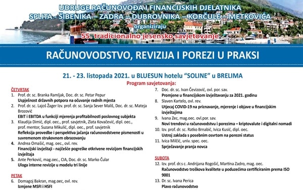 55. tradicionalno jesensko savjetovanje „Računovodstvo, revizija i porezi u praksi“