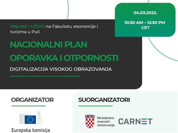 Nacionalni plan oporavka i otpornosti: Digitalizacija visokog obrazovanja