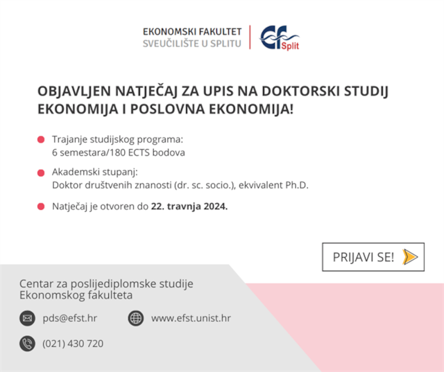 Objavljen natječaj za upis na Doktorski studij Ekonomije i Poslovne ekonomije u ak. god. 2023./2024.