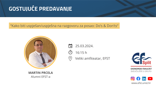 Gostujuće predavanje: “Kako biti uspješan/uspješna na razgovoru za posao: Do’s & Don’ts“