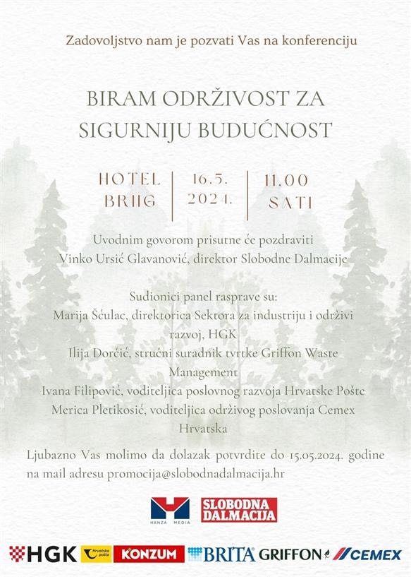 Poziv studentima na konferenciju „Biram održivost za sigurniju budućnost“ - hotel Briig (16.05.2024. u 11:00h)