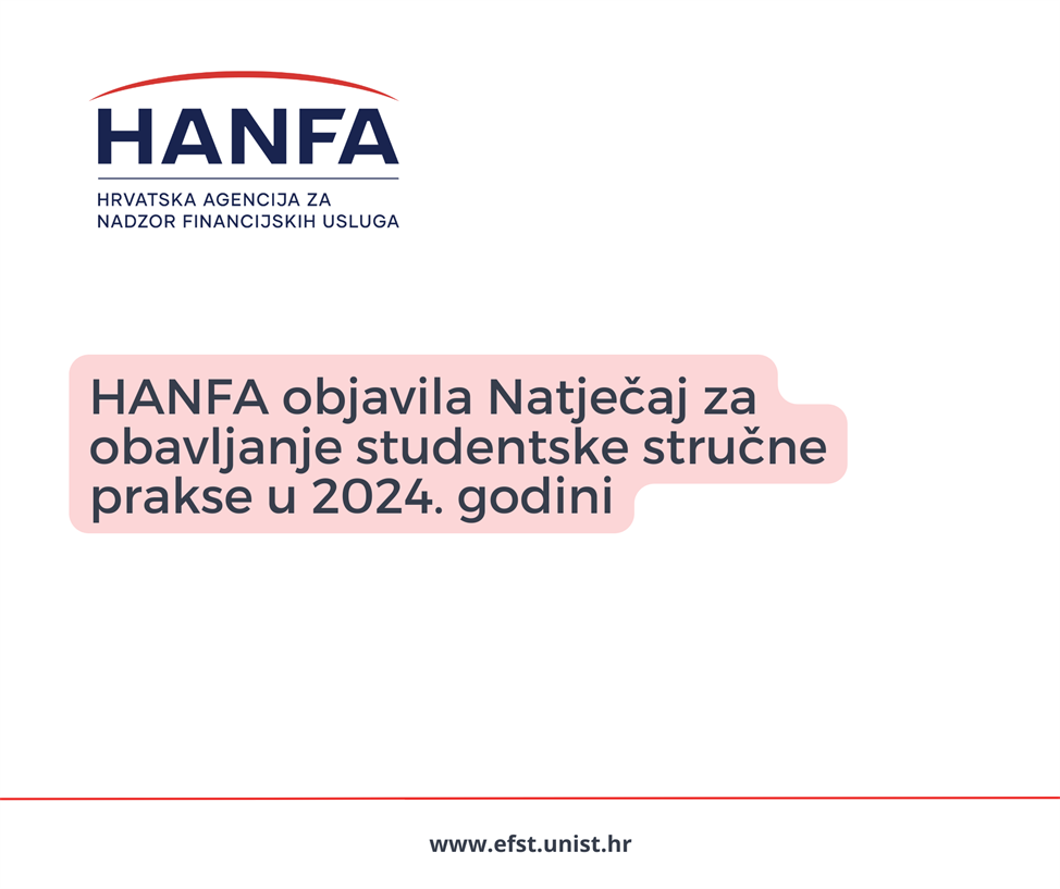 Hrvatska agencija za nadzor financijskih usluga objavila je natječaj za obavljanje studentske stručne prakse u 2024. godini