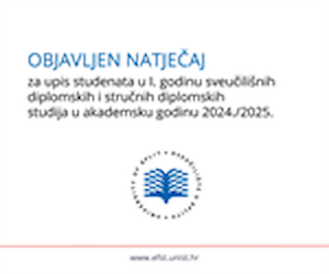 Objavljen Natječaj za upis studenata u I. godinu sveučilišnih diplomskih i stručnih diplomskih studija u ak. god. 2024./2025.