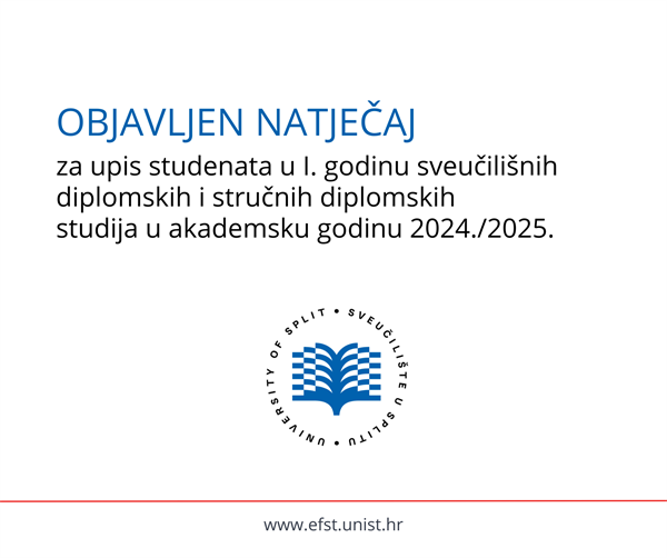 Objavljen Natječaj za upis studenata u I. godinu sveučilišnih diplomskih i stručnih diplomskih studija u ak. god. 2024./2025.